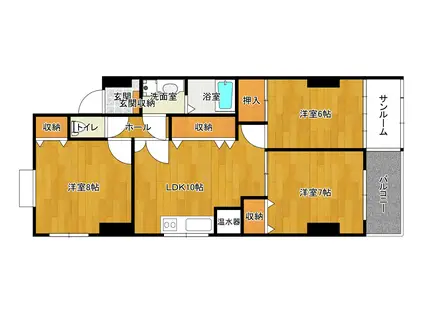 せせらぎ通百番ビル(3LDK/4階)の間取り写真