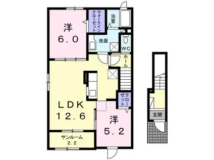 フロン・ド・ラ・メル(2LDK/2階)の間取り写真