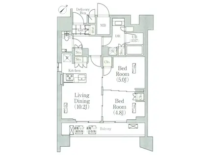 メゾンカルム日本橋馬喰町(2LDK/14階)の間取り写真