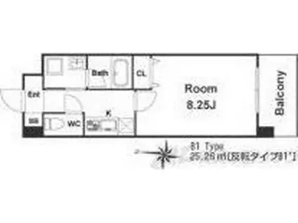 カサルテ吹田青葉丘(1K/5階)の間取り写真