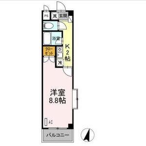 タイムD2(1K/2階)の間取り写真