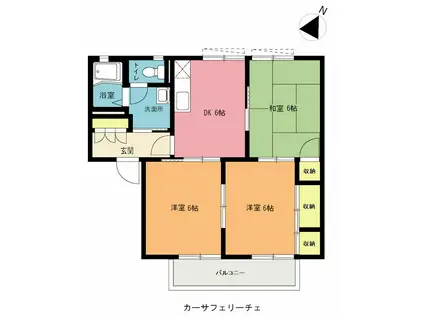 カーサフェリーチェB棟(3DK/1階)の間取り写真