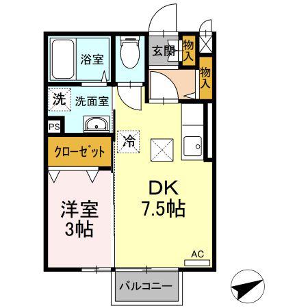 セジュール・モナリエK(1DK/1階)の間取り写真