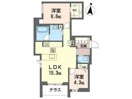 リアン下馬 イースト(2LDK/1階)の間取り写真
