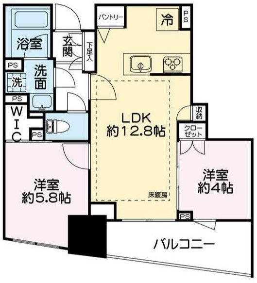 レーベン福岡天神ONE TOWER(2LDK/3階)の間取り写真