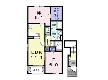 クリスタル・ローズB(2LDK/2階)の間取り写真