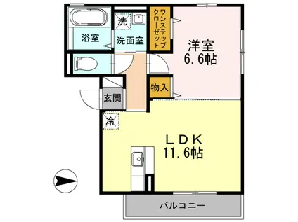 GLICINA(1LDK/2階)の間取り写真