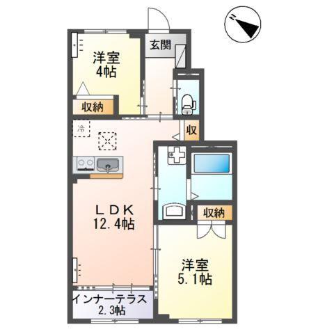 アルデバラン(2LDK/1階)の間取り写真