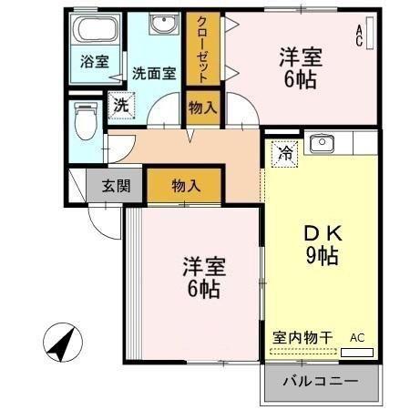 ローズガーデン(2DK/2階)の間取り写真