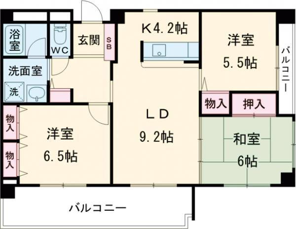 パルコート(3LDK/6階)の間取り写真
