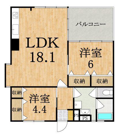 イースト33神宮前(2LDK/4階)の間取り写真