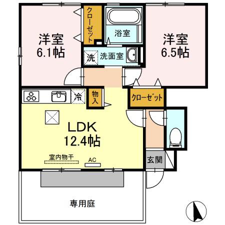 ルミエール太田 A棟(2LDK/1階)の間取り写真