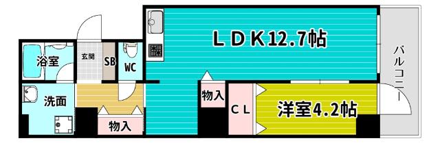 アーベル更紗北堀江(1LDK/2階)の間取り写真