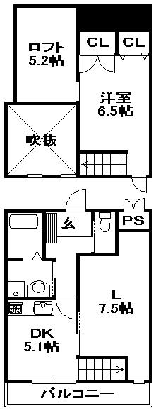 アメニティI(1K/2階)の間取り写真