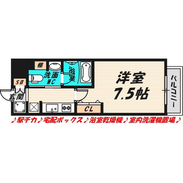 ヴィラセレーノ森小路(1K/6階)の間取り写真