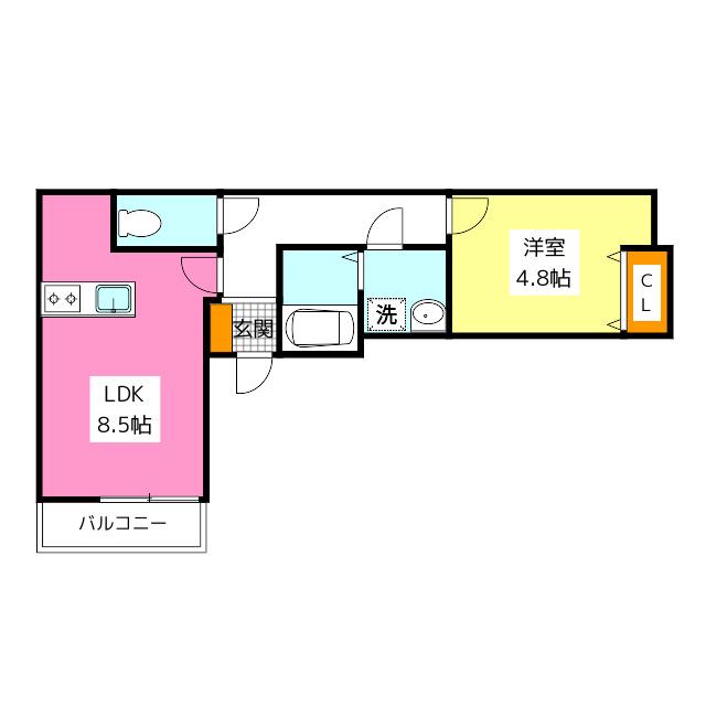 JR鹿児島本線 笹原駅 徒歩12分 3階建 築1年(1LDK/2階)の間取り写真