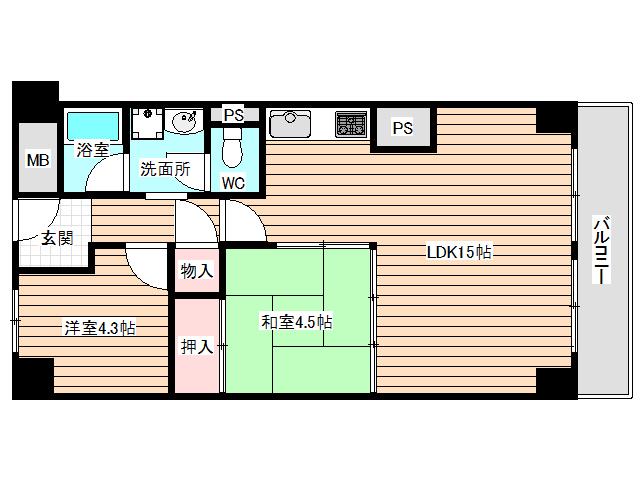野田パークマンション(2LDK/8階)の間取り写真