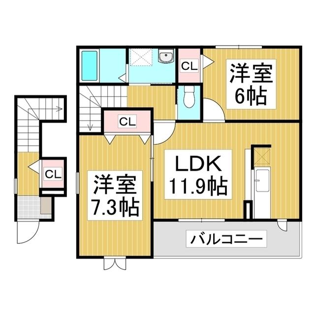 エスポワールTU(2LDK/2階)の間取り写真