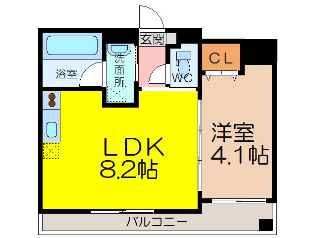 ビュークレスト佐賀駅前(1LDK/8階)の間取り写真