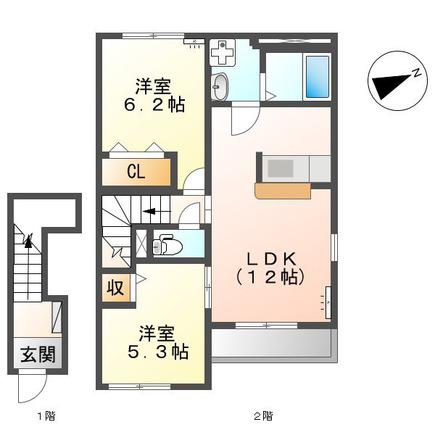 クレール(2LDK/2階)の間取り写真