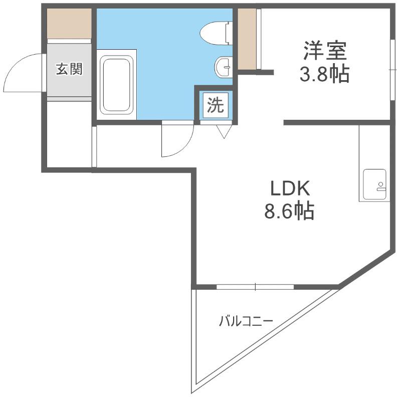フレンズ本通南(1LDK/3階)の間取り写真