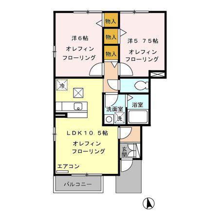 メゾンプリマヴェールB棟(2LDK/1階)の間取り写真