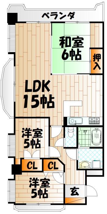 サンライフ守恒II(3LDK/5階)の間取り写真