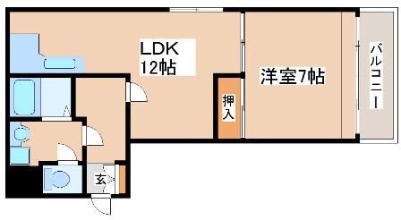 レジデンス南別府(1LDK/4階)の間取り写真