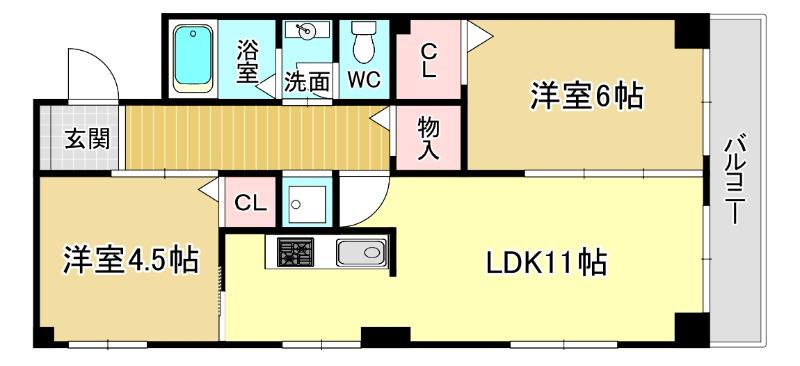 ハイツ百楽荘(2LDK/4階)の間取り写真