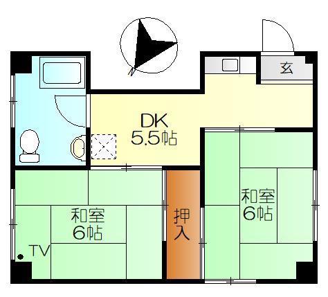中元ビル(2DK/3階)の間取り写真