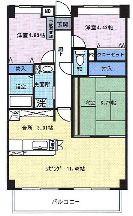 アーバンヒルズ千里(3LDK/6階)の間取り写真
