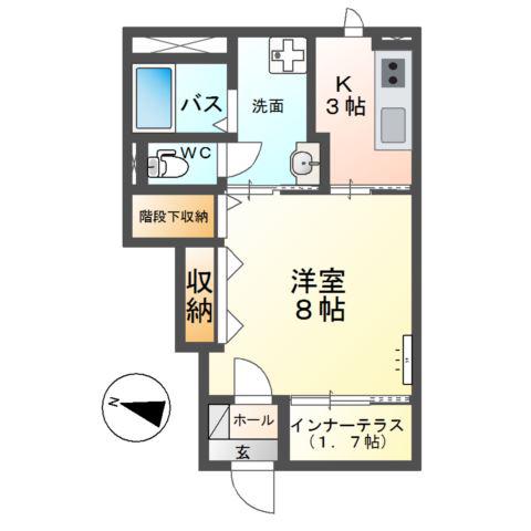 新潟市秋葉区中野アパート(1K/1階)の間取り写真
