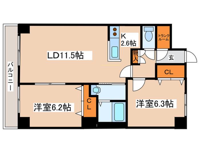 KKS羊ヶ丘(2LDK/8階)の間取り写真