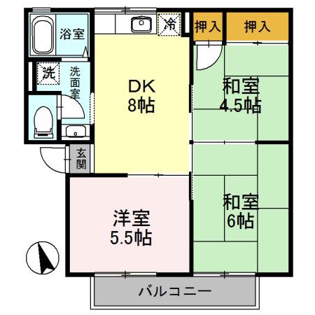 サンファミール(3DK/1階)の間取り写真