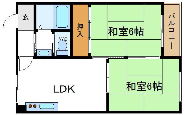 ガーデンヒル平野(2DK/4階)の間取り写真