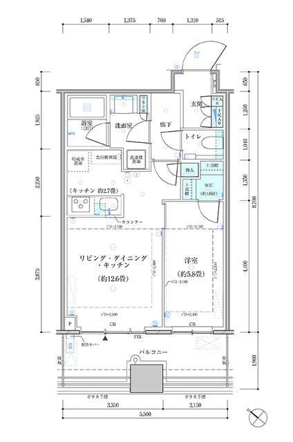 パークタワー勝どき サウス棟(1LDK/4階)の間取り写真