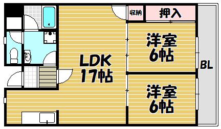 ハピネス48(2LDK/3階)の間取り写真