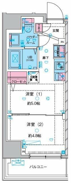 GENOVIA本所吾妻橋III(1DK/2階)の間取り写真