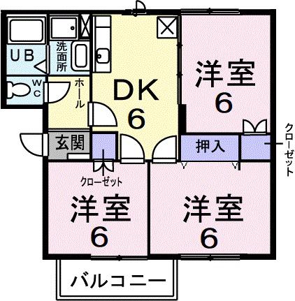 ハビテーション長通A(3DK/2階)の間取り写真