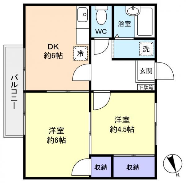 ふじハイツ(2DK/2階)の間取り写真