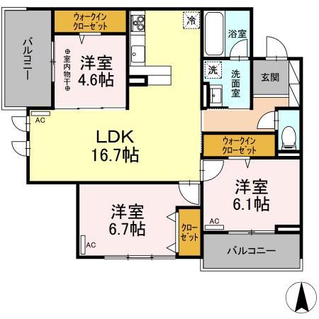 シャンテ(3LDK/1階)の間取り写真