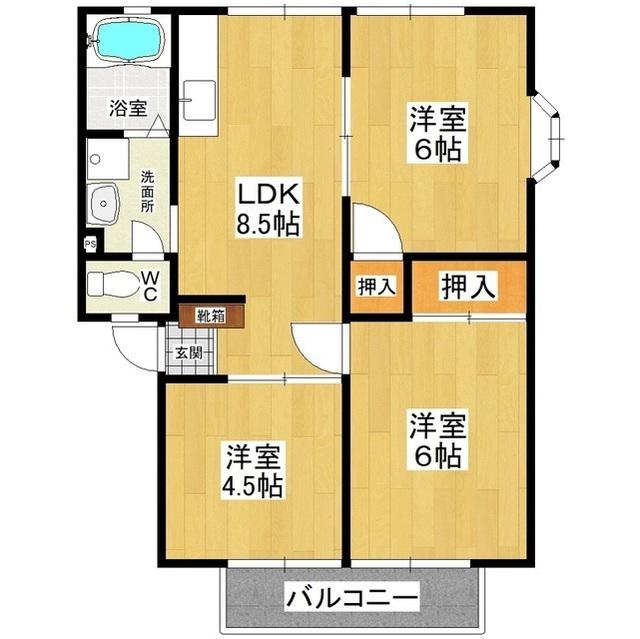 グリーンハイツ村山B棟(3LDK/2階)の間取り写真