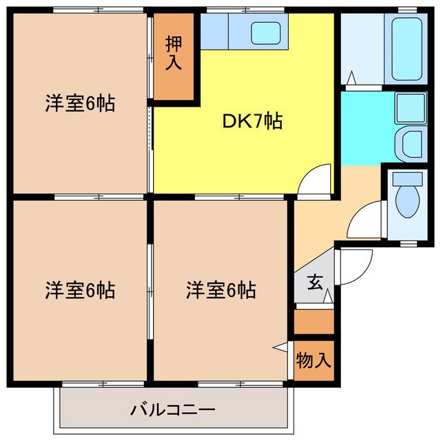 トゥインクルコート畔 B(3DK/2階)の間取り写真