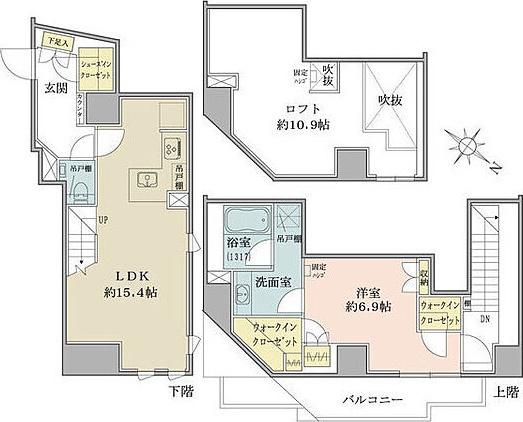 ザ・パークハビオ目黒フォート(1LDK/5階)の間取り写真