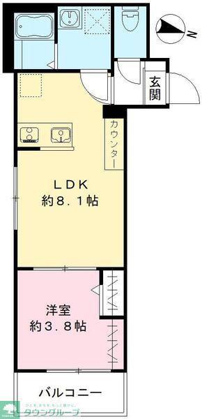 カサ デ ルーナ(1LDK/1階)の間取り写真