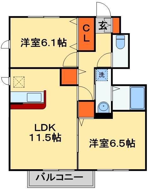 アシェルパークⅠ(2LDK/1階)の間取り写真