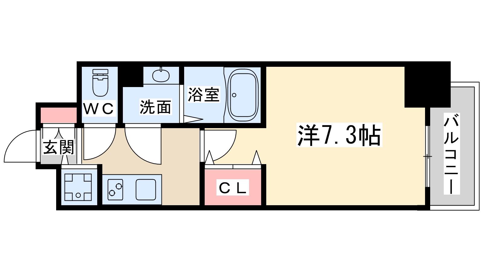 ラグゼ天神橋(1K/2階)の間取り写真