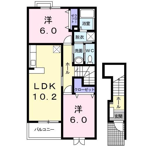 クラシオン・ヴェール(2LDK/2階)の間取り写真