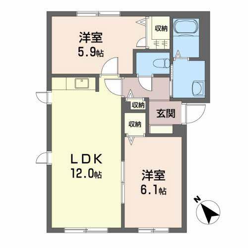 メゾンカルデア(2LDK/1階)の間取り写真