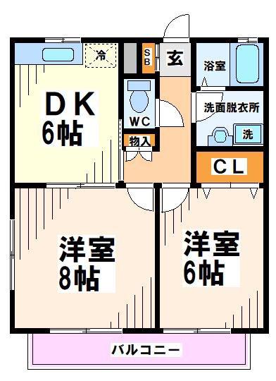 メゾングリシーヌC棟(2DK/2階)の間取り写真
